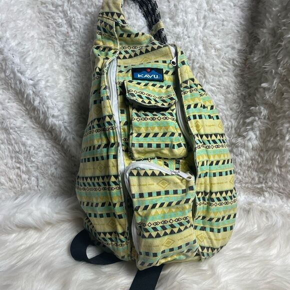 Kavu rope sling bag canvas yellow,green &black backpack. - Picture 1 of 9